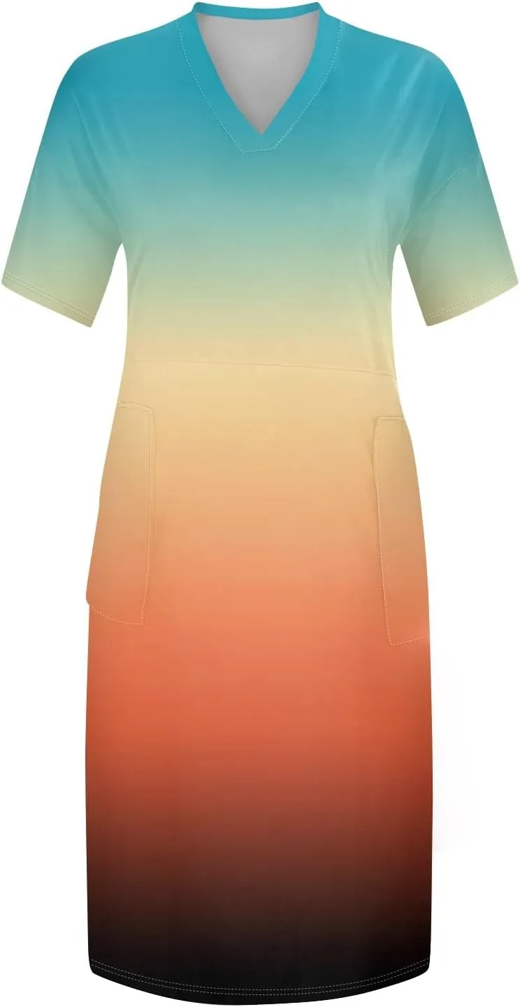 Women's Plus Size Summer Dresses 2025 Short Sleeve Knee Length Gradient Loose Tshirt Dresses Casual, L-5XL