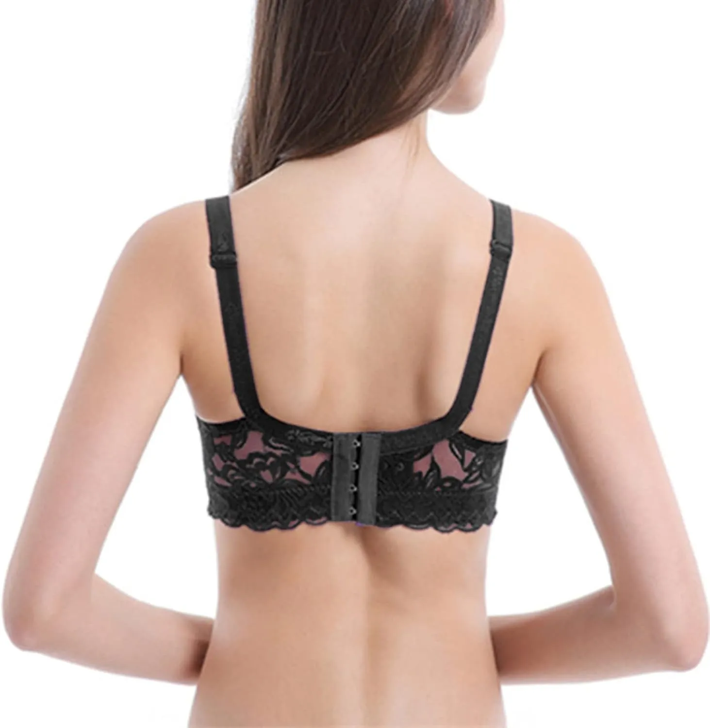 Women's Push Up Bra Underwire Padded Lace Brassiere Plunge V Sexy Floral Lacey Everyday Bra with Underwire