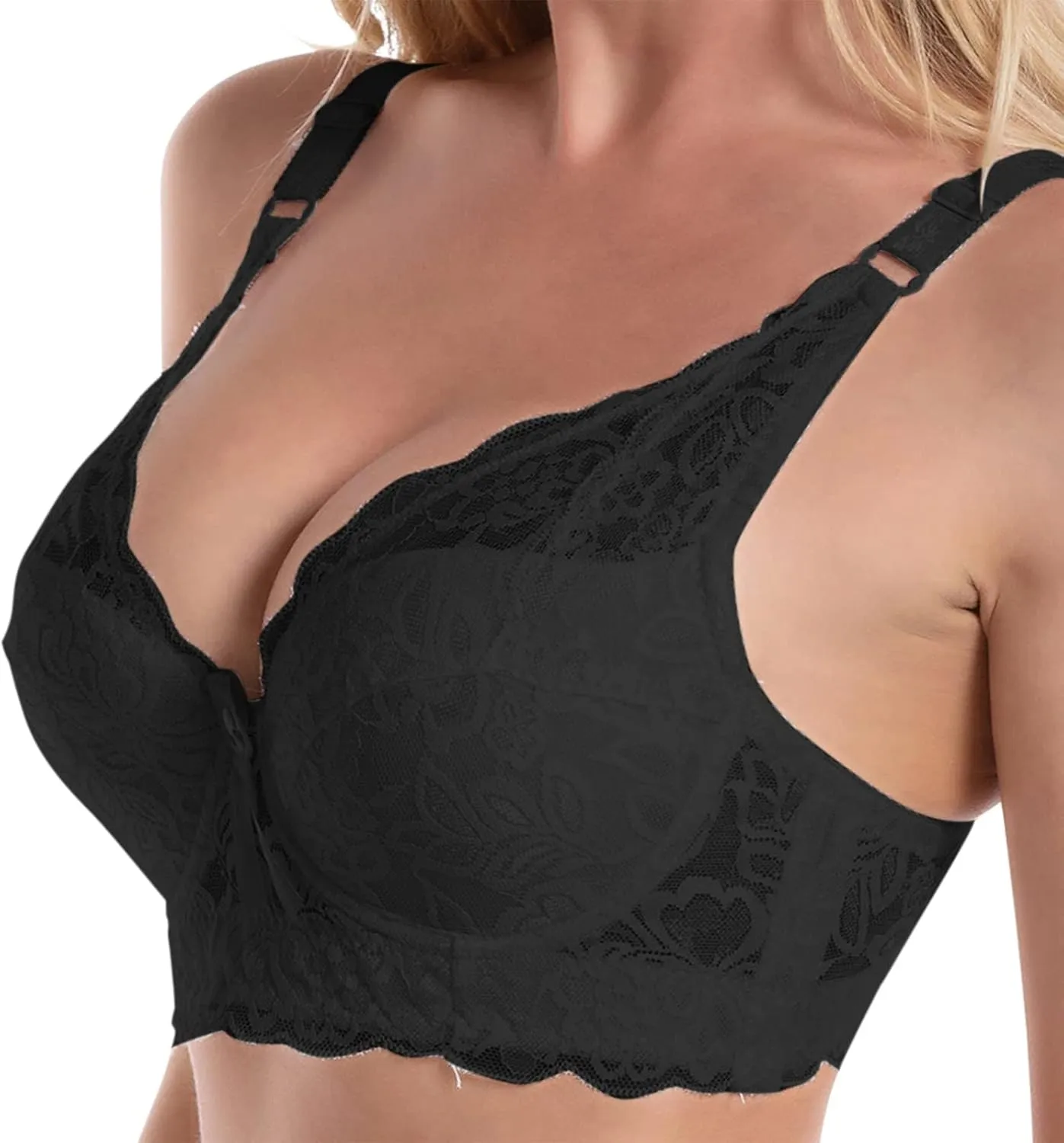 Women's Push Up Bra Underwire Padded Lace Brassiere Plunge V Sexy Floral Lacey Everyday Bra with Underwire