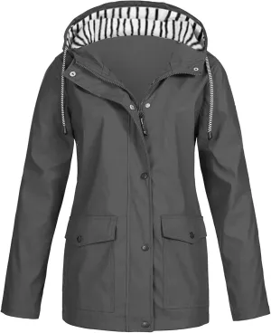 Womens Rain Coat Waterproof Active Outdoor Rain Jacket Lightweight Zip Up Summer Fall Raincoat Windbreaker With Hood