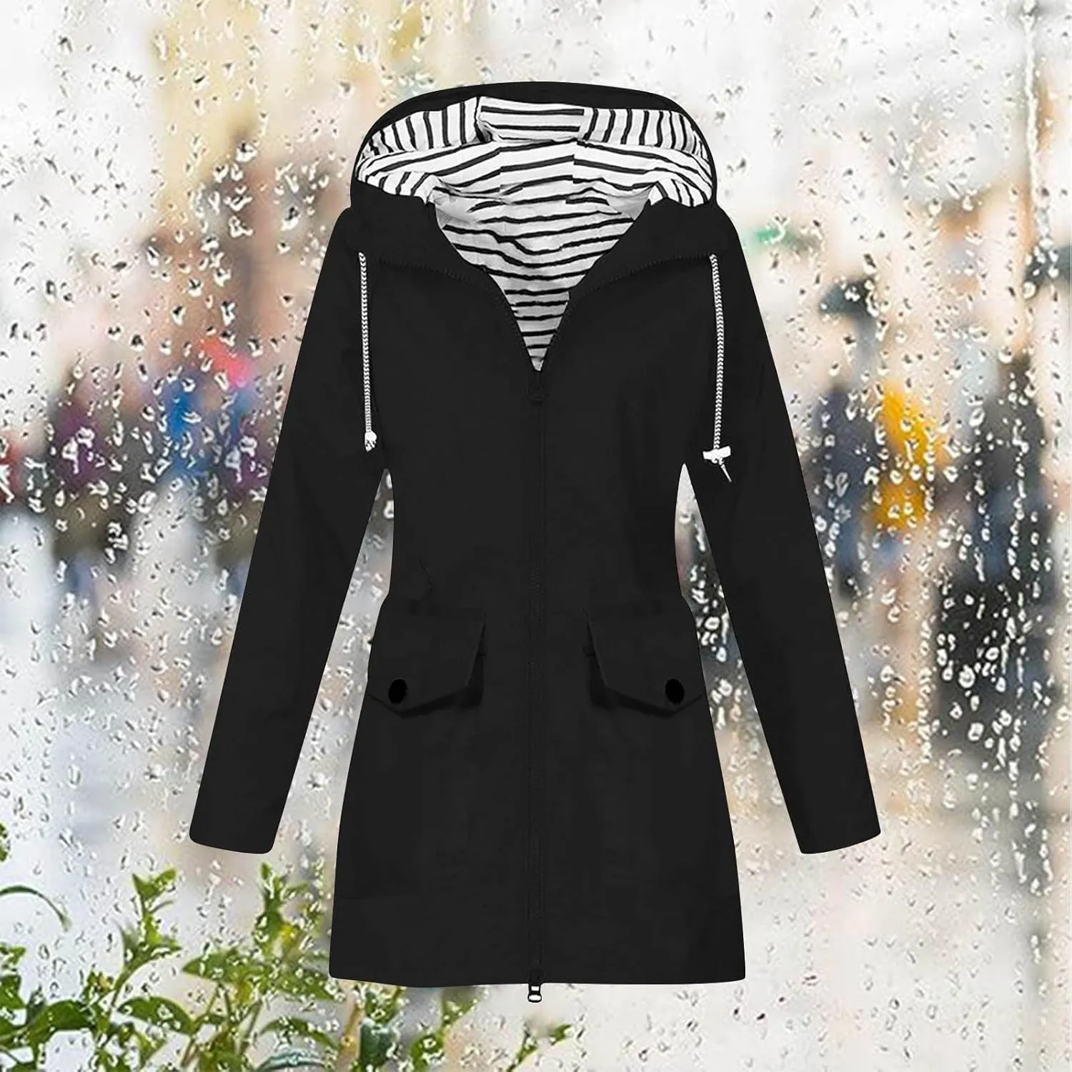 Womens Rain Jacket Waterproof with Hood, Rain Coats for Women Outdoor Lightweight Jackets Fall Athletic Windbreaker