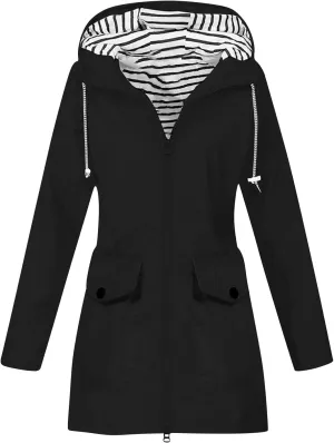 Womens Rain Jacket Waterproof with Hood, Rain Coats for Women Outdoor Lightweight Jackets Fall Athletic Windbreaker