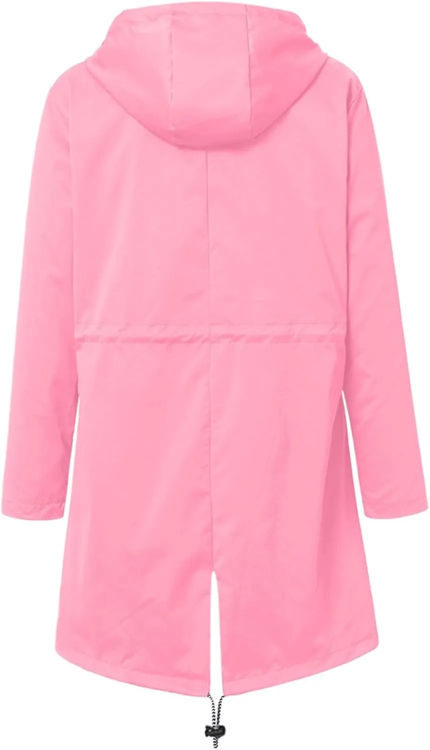 Womens Rain Jacket With Hood Lightweight Long Sleeve Windbreaker Zip Up Drawstring Raincoat With Pockets Cozy