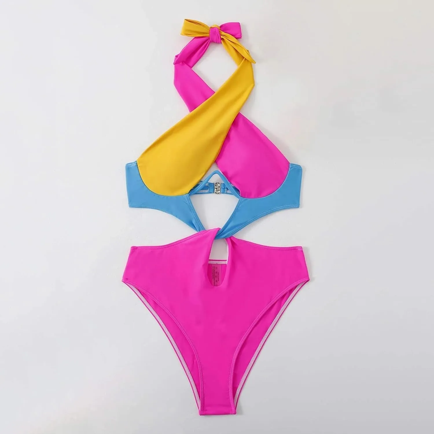 Womens Sexy One Piece Swimsuit Cut Out Criss Cross Bathing Suit Thong Monokini Colorblock Underwire Halter Swimwear