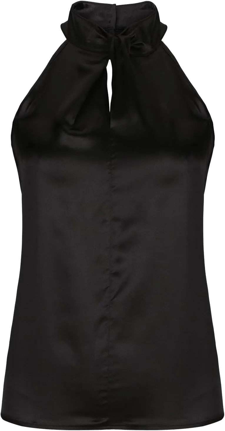 Women's Silk Satin Tank Sexy Elegant Halterneck T Shirts Fashion Sleeveless Shirts Tops Casual Summer Dressy Blouse