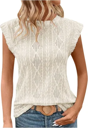 Women's Solid Textured Breathe Tank Sleeveless Ruched Trim Sport Camisole Elastic Casual Top Vacation Summer Shirt