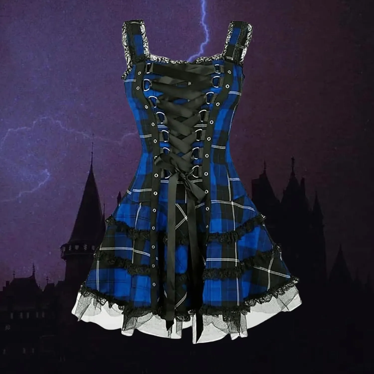 Womens Summer Dresses for Women Gothic Dress Mesh Plus-size Lace Strapless Gothic Clothes for Women Medieval Dress