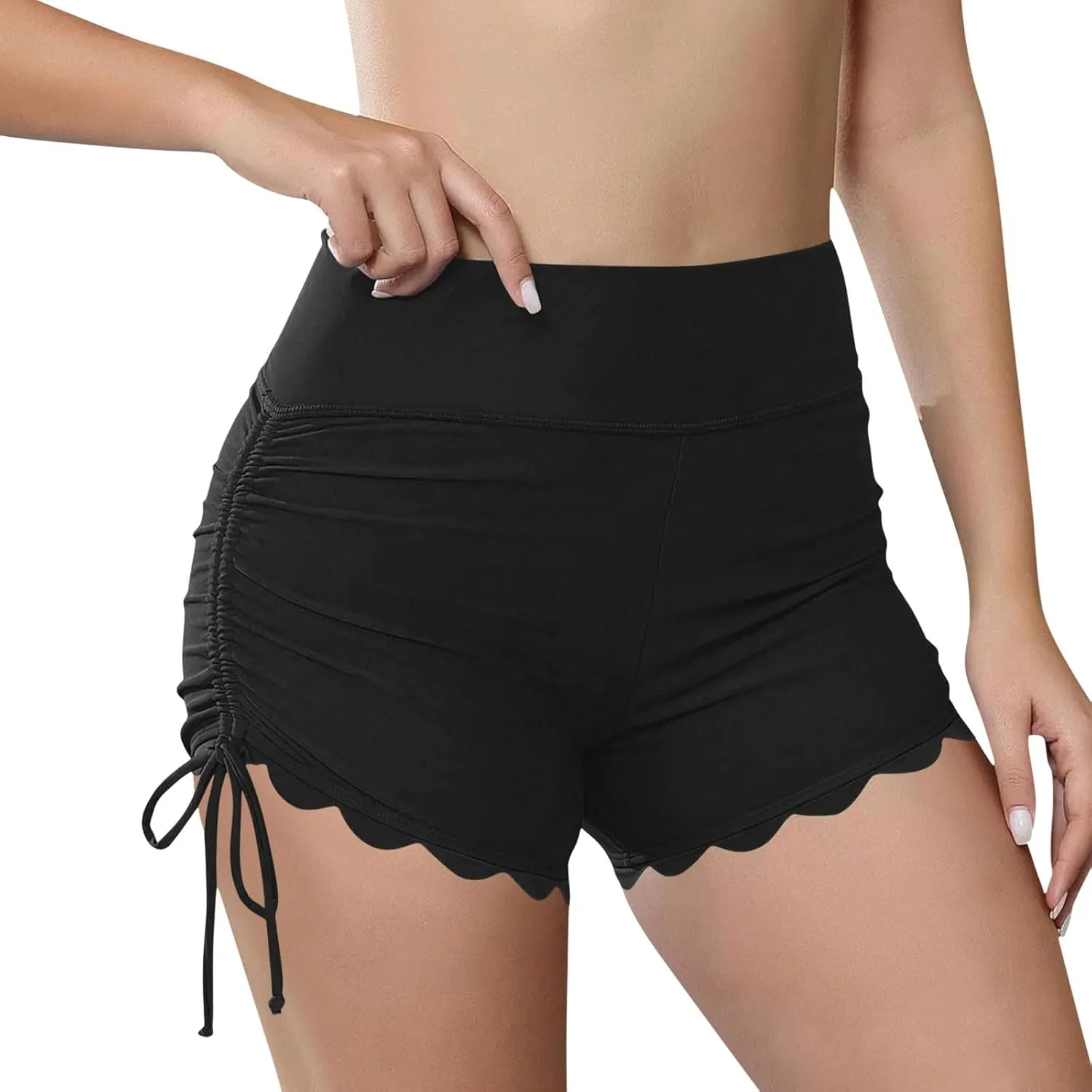 Women's Swim Shorts High Waisted Bathing Suit Bottoms Swimsuit Side Drawstring Boyshorts Swimwear Bikini Board Shorts