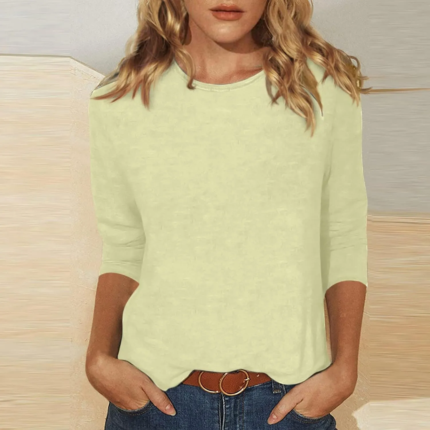 Womens Tops 3/4 Sleeve Crewneck Cute Shirts 2024 Casual Print Trendy Tops Length T Shirt Summer Pullover