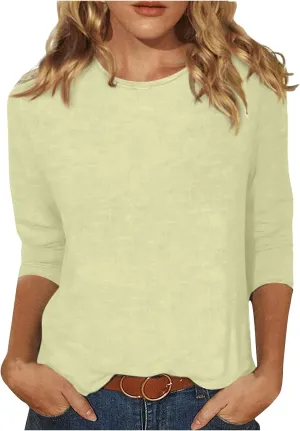 Womens Tops 3/4 Sleeve Crewneck Cute Shirts 2024 Casual Print Trendy Tops Length T Shirt Summer Pullover