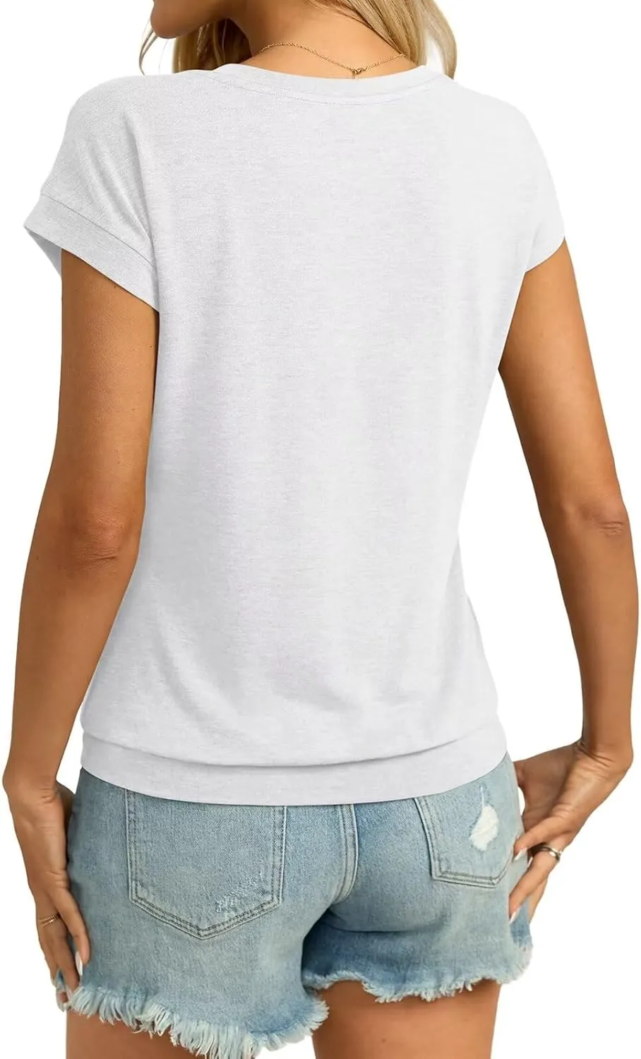 Womens V Neck Cap Sleeve T Shirts Banded Bottom Top Loose Fit Short Sleeves Tee Casual Summer Basic Tops 2025