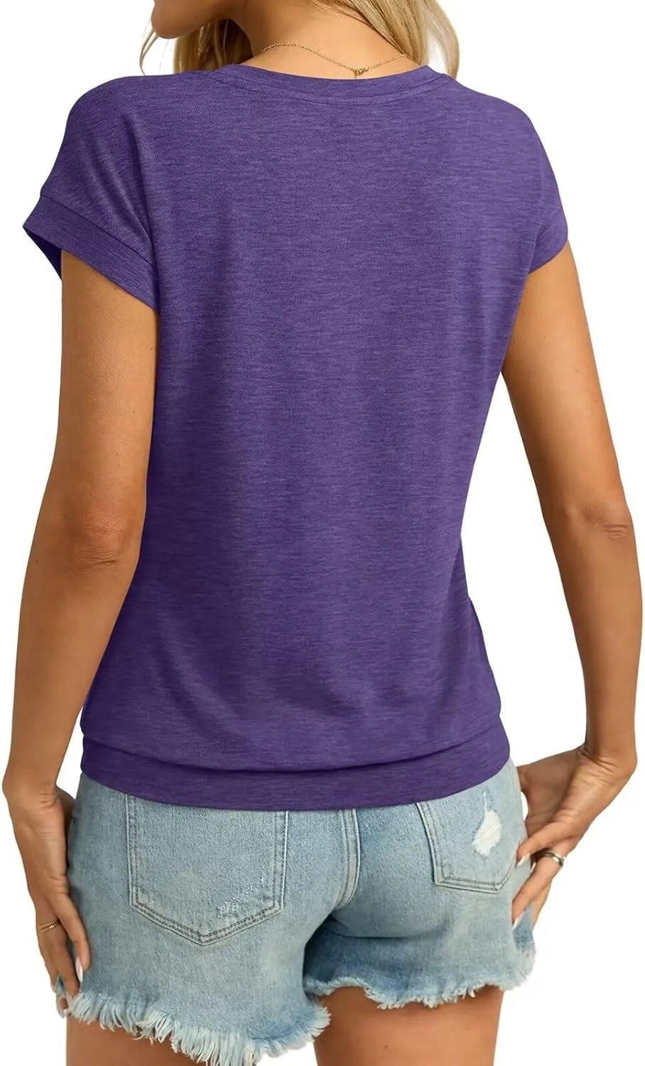 Womens V Neck Cap Sleeve T Shirts Banded Bottom Top Loose Fit Short Sleeves Tee Casual Summer Basic Tops 2025