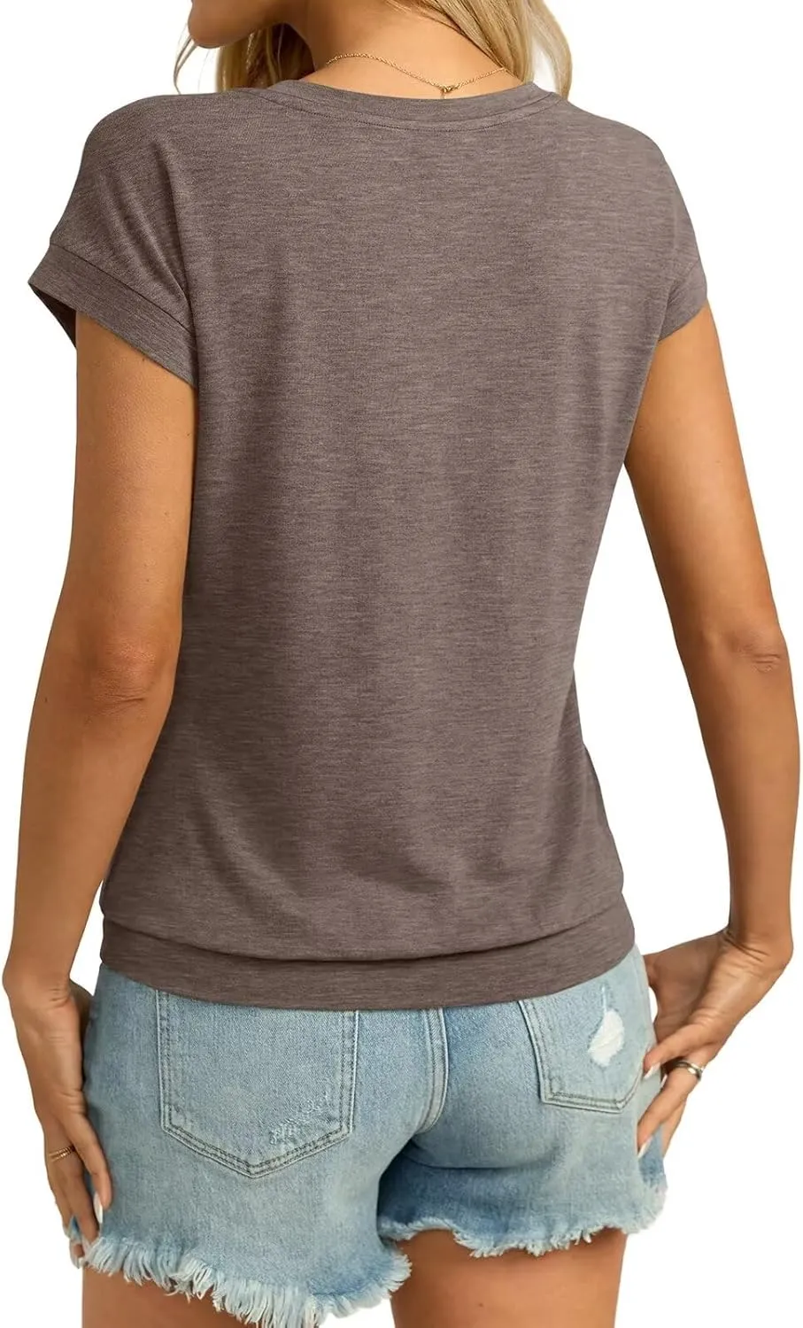 Womens V Neck Cap Sleeve T Shirts Banded Bottom Top Loose Fit Short Sleeves Tee Casual Summer Basic Tops 2025