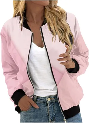 Women's Winter Coats Trendy Color Block Zipper Jackets Long Sleeve Casual Fit Coat with Pockets Outerwear