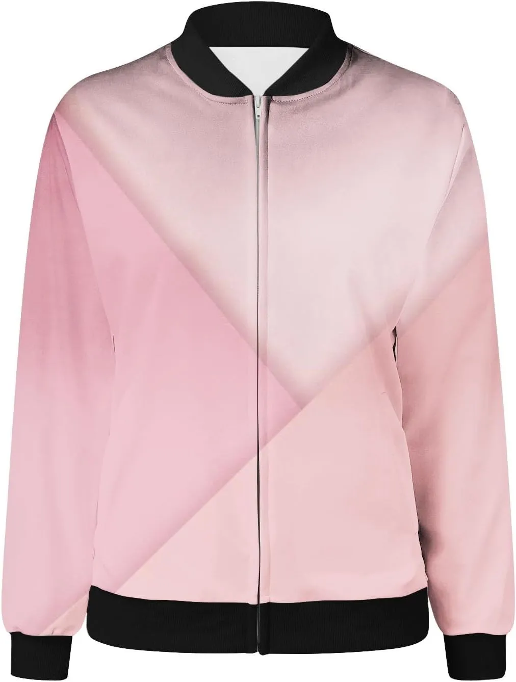 Women's Winter Coats Trendy Color Block Zipper Jackets Long Sleeve Casual Fit Coat with Pockets Outerwear