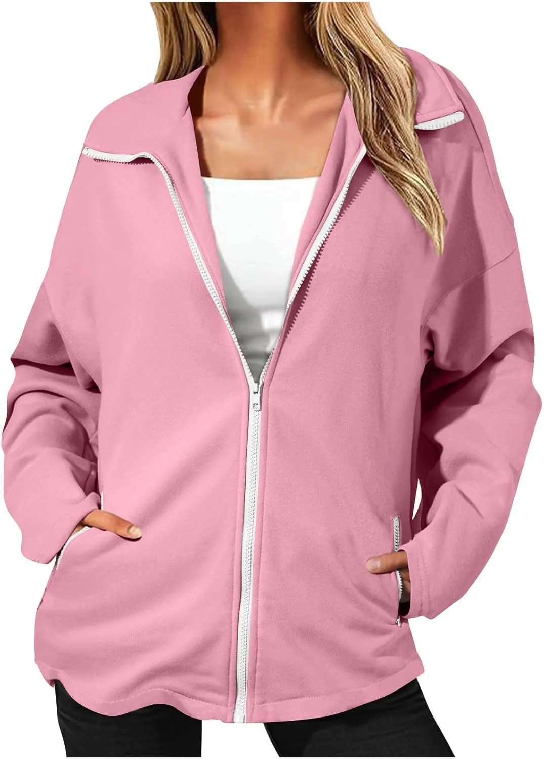 Womens Winter Sweatshirt Zip up Long Sleeve Oversized Sweatshirts with Pockets Fall Outfit Clothes 2024