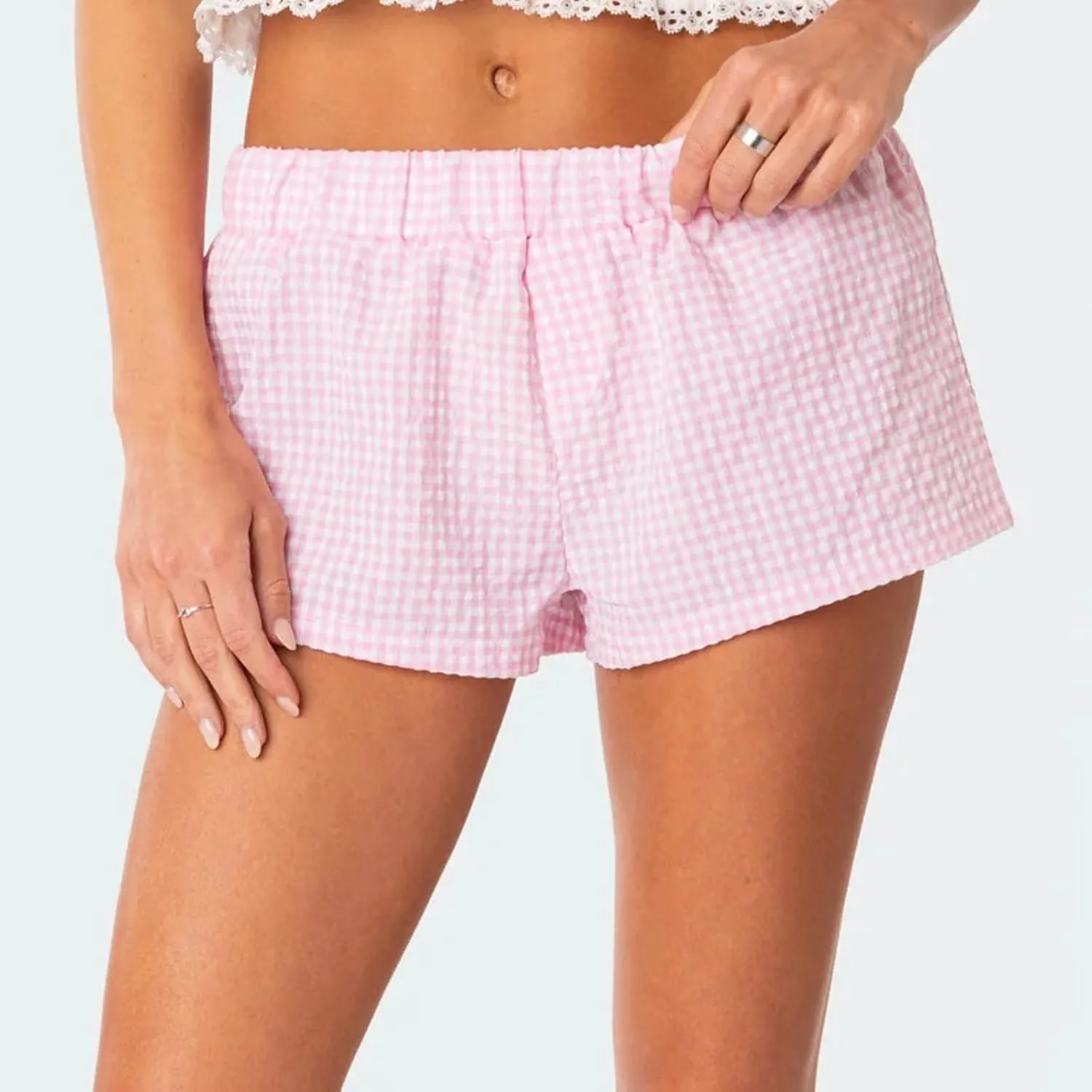 Womens Y2k Lounge Shorts Elastic Waist Plaid Pajama Shorts Baggy Boxer Shorts Cute Micro Sleep Shorts