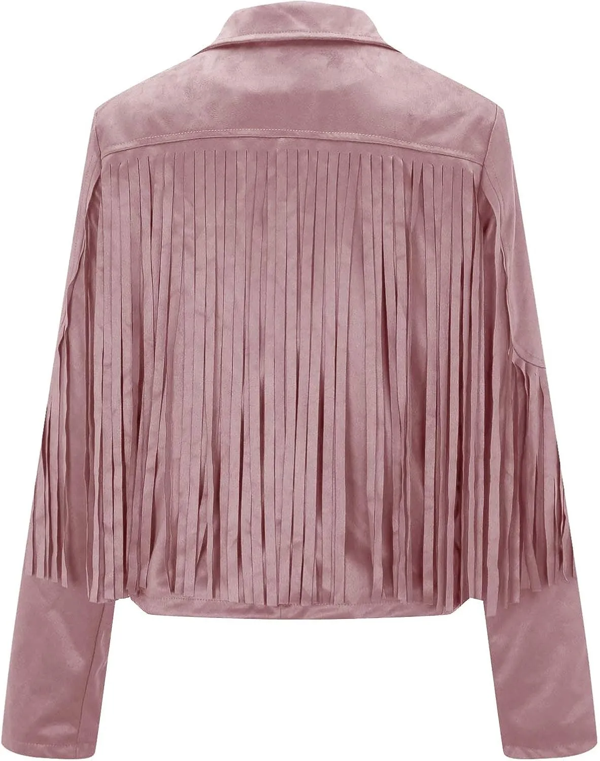 Xiaojmake Women's Fringe Jackets Faux Suede Leather Jackets Tassel Motorcycle Cropped Coats Lapel Open Front Blazer Jacket