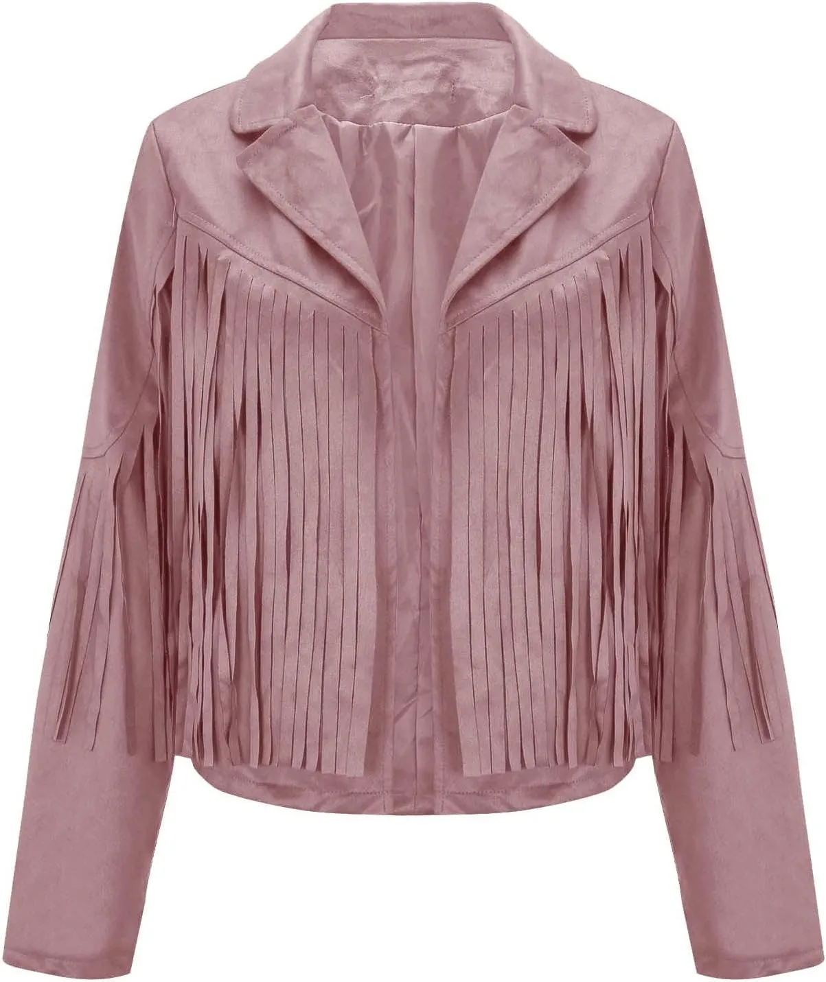 Xiaojmake Women's Fringe Jackets Faux Suede Leather Jackets Tassel Motorcycle Cropped Coats Lapel Open Front Blazer Jacket
