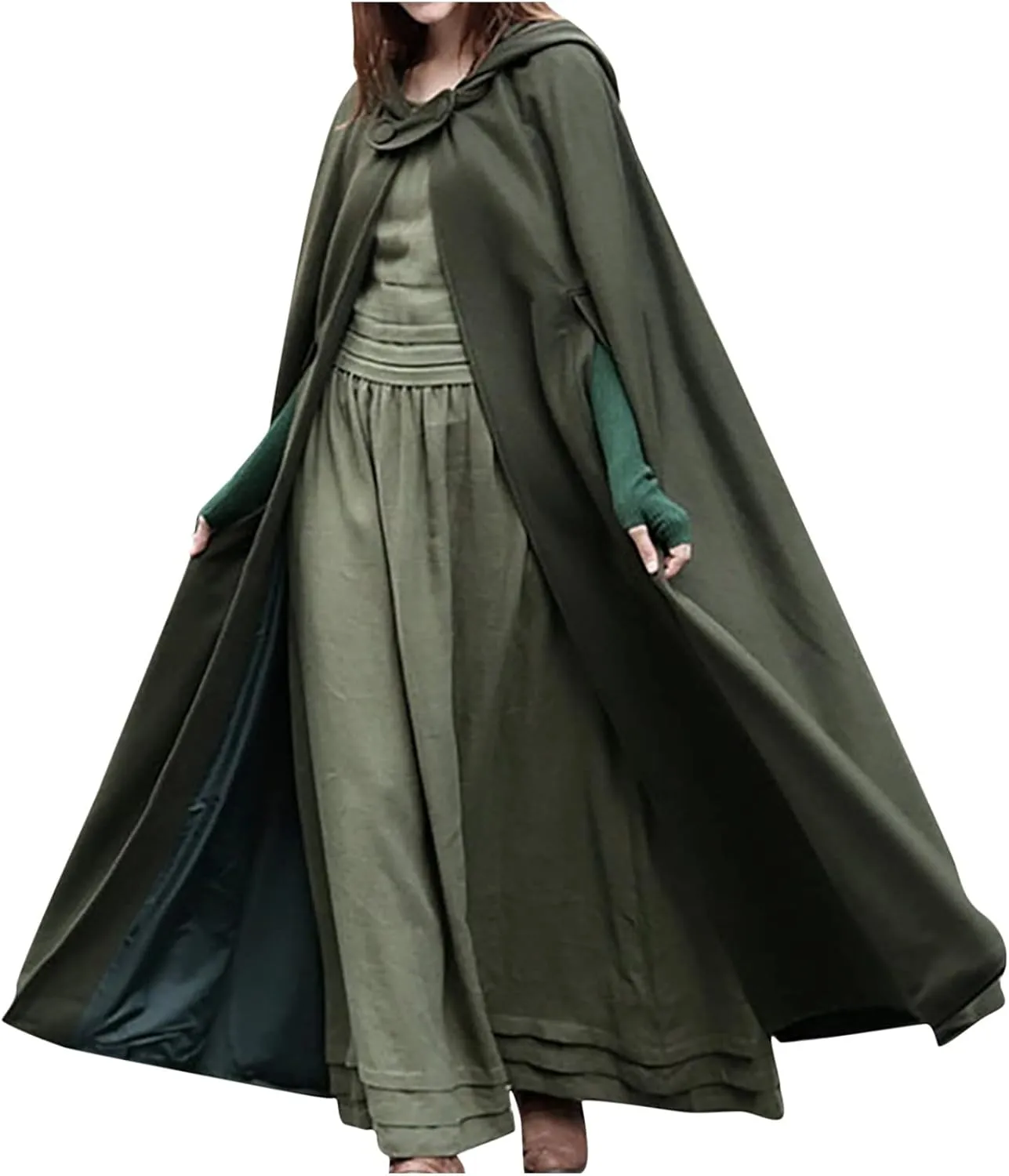 XUNRYAN Women's Wool Blend Capes Hooded Cloak Outwear Poncho Open Front Cardigan Autumn Winter Maxi Long Trench Coat