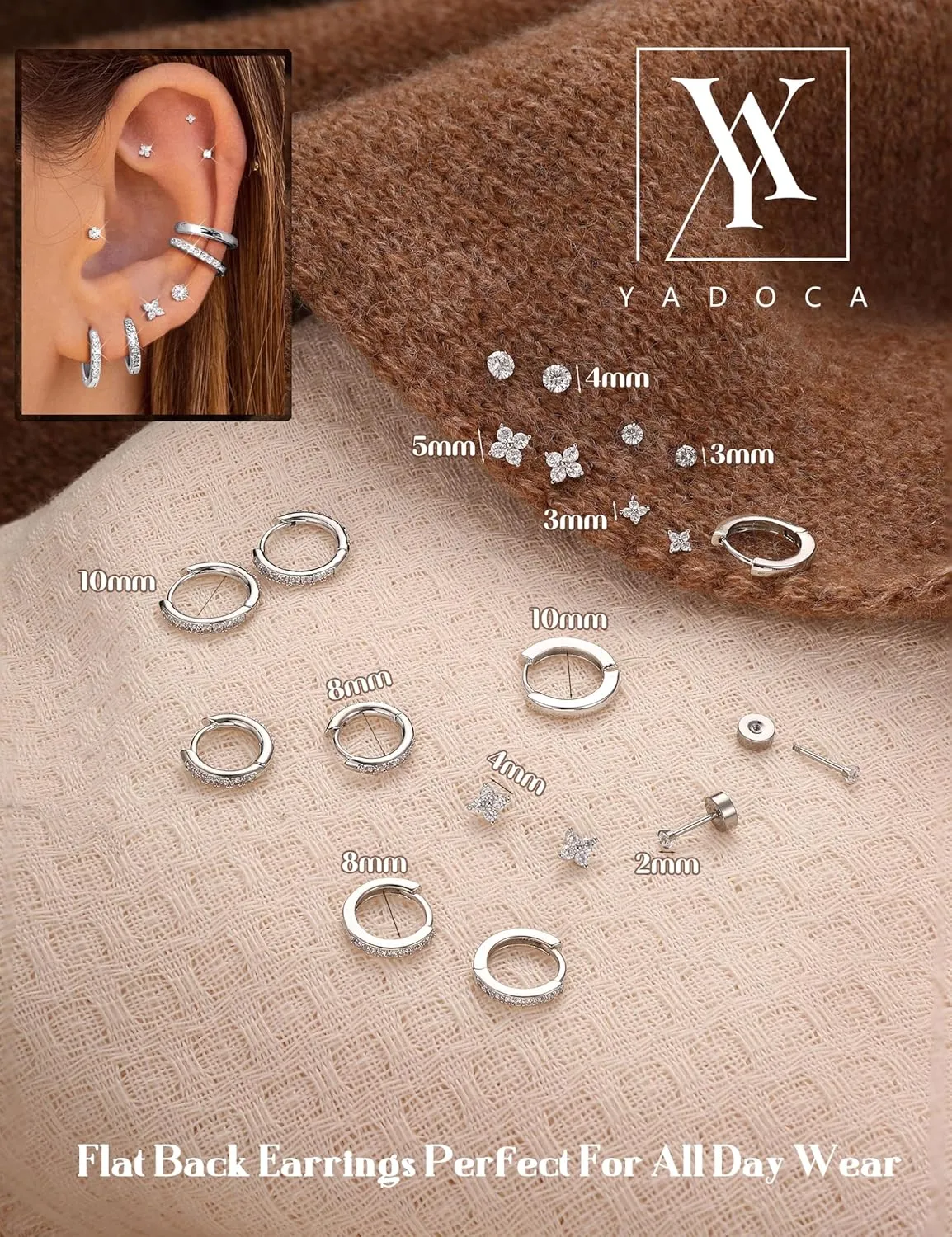 YADOCA Hypoallergenic Surgical Steel Earrings 14K Gold Flat Back Earrings for Women Trendy 316L Stainless Steel Flatback Stud Earring Sets for Multiple Piercing Small Cartilage Hoop Earring Stacks