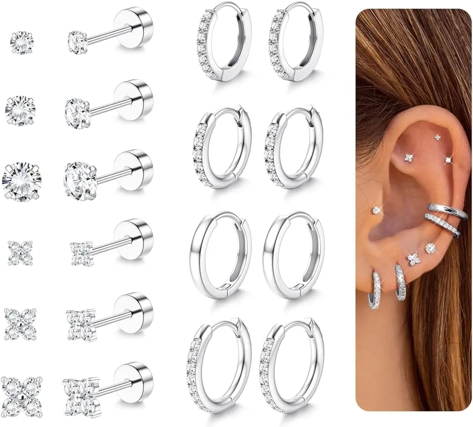YADOCA Hypoallergenic Surgical Steel Earrings 14K Gold Flat Back Earrings for Women Trendy 316L Stainless Steel Flatback Stud Earring Sets for Multiple Piercing Small Cartilage Hoop Earring Stacks