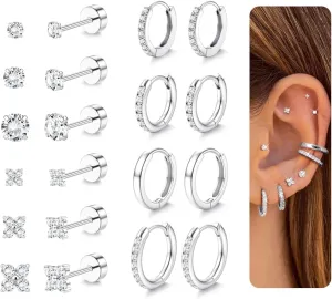 YADOCA Hypoallergenic Surgical Steel Earrings 14K Gold Flat Back Earrings for Women Trendy 316L Stainless Steel Flatback Stud Earring Sets for Multiple Piercing Small Cartilage Hoop Earring Stacks