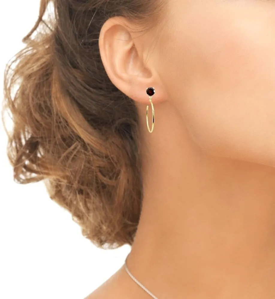 Yellow Gold Flashed Sterling Silver 6mm Gemstone Dangling Round Half Hoop Stud Earrings