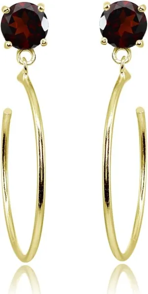 Yellow Gold Flashed Sterling Silver 6mm Gemstone Dangling Round Half Hoop Stud Earrings