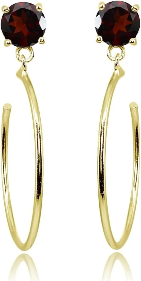 Yellow Gold Flashed Sterling Silver 6mm Gemstone Dangling Round Half Hoop Stud Earrings