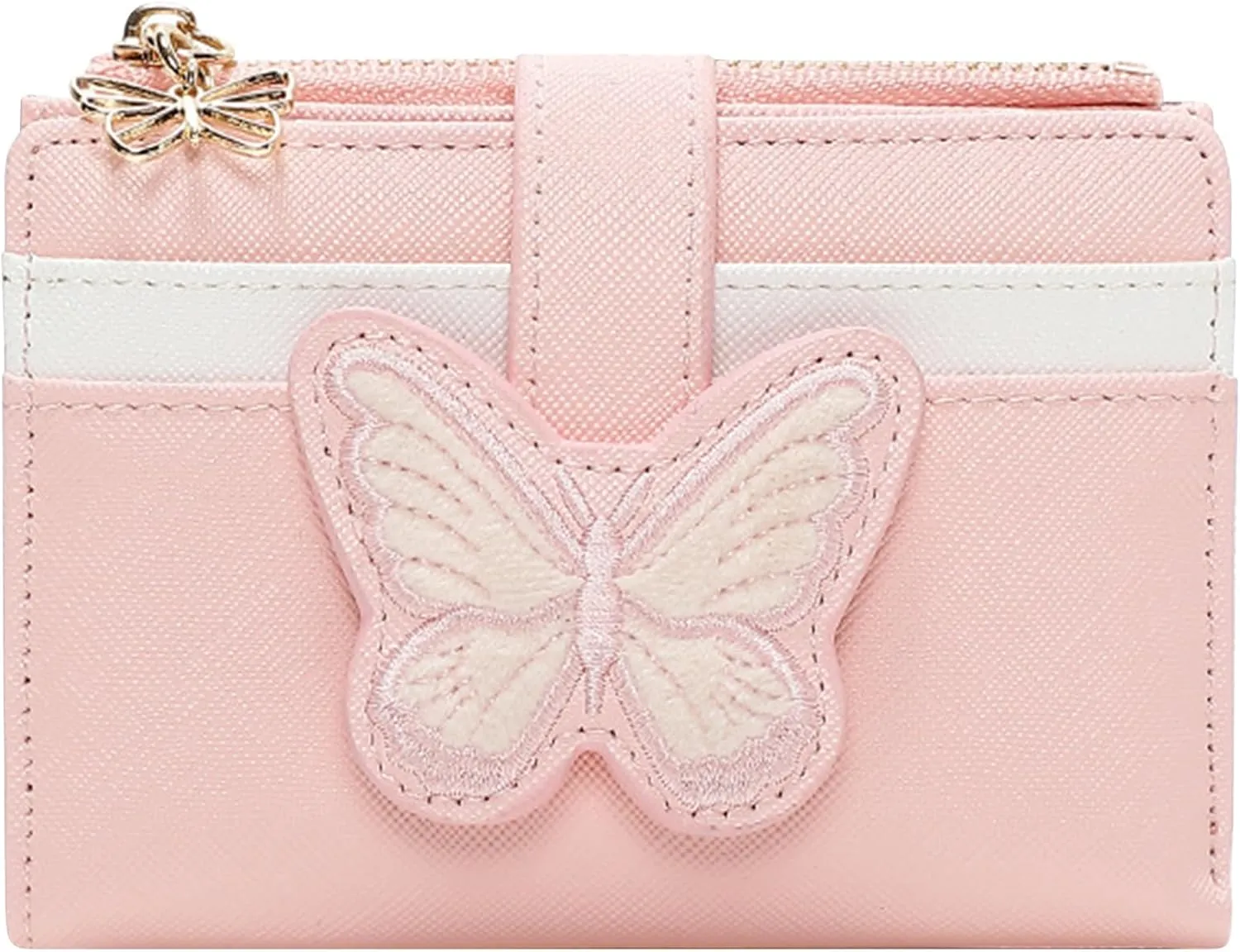 YINHEXI RFID Womens Wallet, Butterfly Slim PU Leather Bifold with Zipper Coin Pocket & ID Window, Credit Card Holder, Butterfly Gift for Ladies, Teen Girls (Begonia Pink-2)