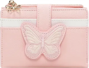 YINHEXI RFID Womens Wallet, Butterfly Slim PU Leather Bifold with Zipper Coin Pocket & ID Window, Credit Card Holder, Butterfly Gift for Ladies, Teen Girls (Begonia Pink-2)
