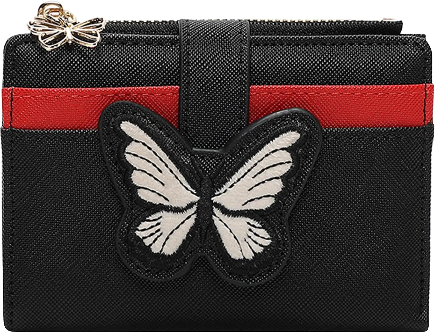 YINHEXI RFID Womens Wallet, Butterfly Slim PU Leather Bifold with Zipper Coin Pocket & ID Window, Credit Card Holder, Butterfly Gift for Ladies, Teen Girls (Black-2)