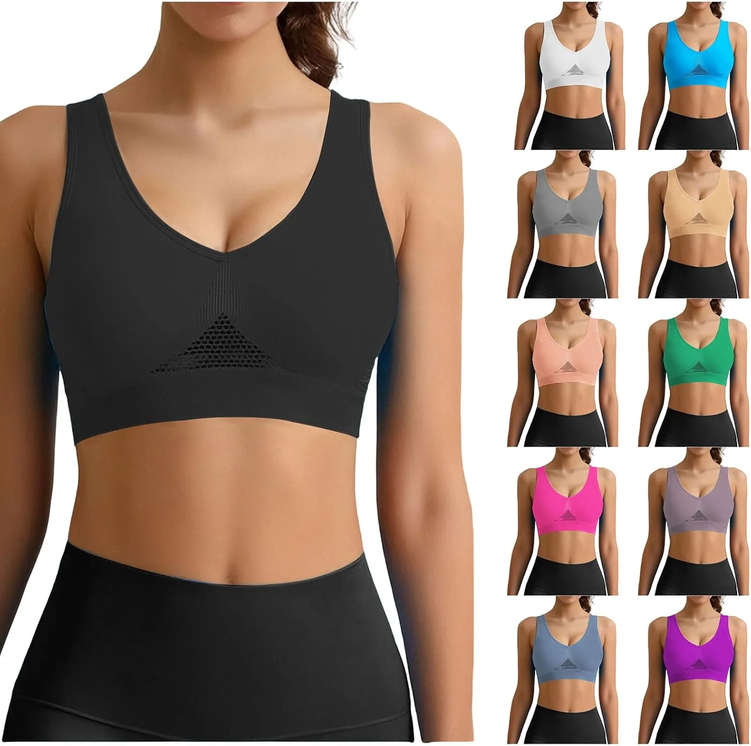 Yoga Bras for Women Soft Breathable Cool Liftup Air Bra Mesh Racerback High Impact Sports Bras for Workout Gym Running