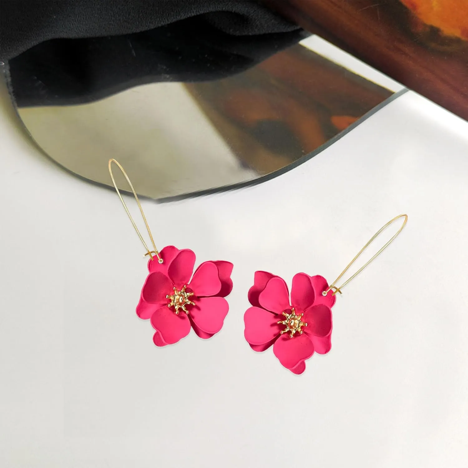 YUNXI Unique Boho Flower Dangle Earrings Exaggerated Layered Floral Petal Drop Dangle Statement Stud Earring for Women Jewelry with Box
