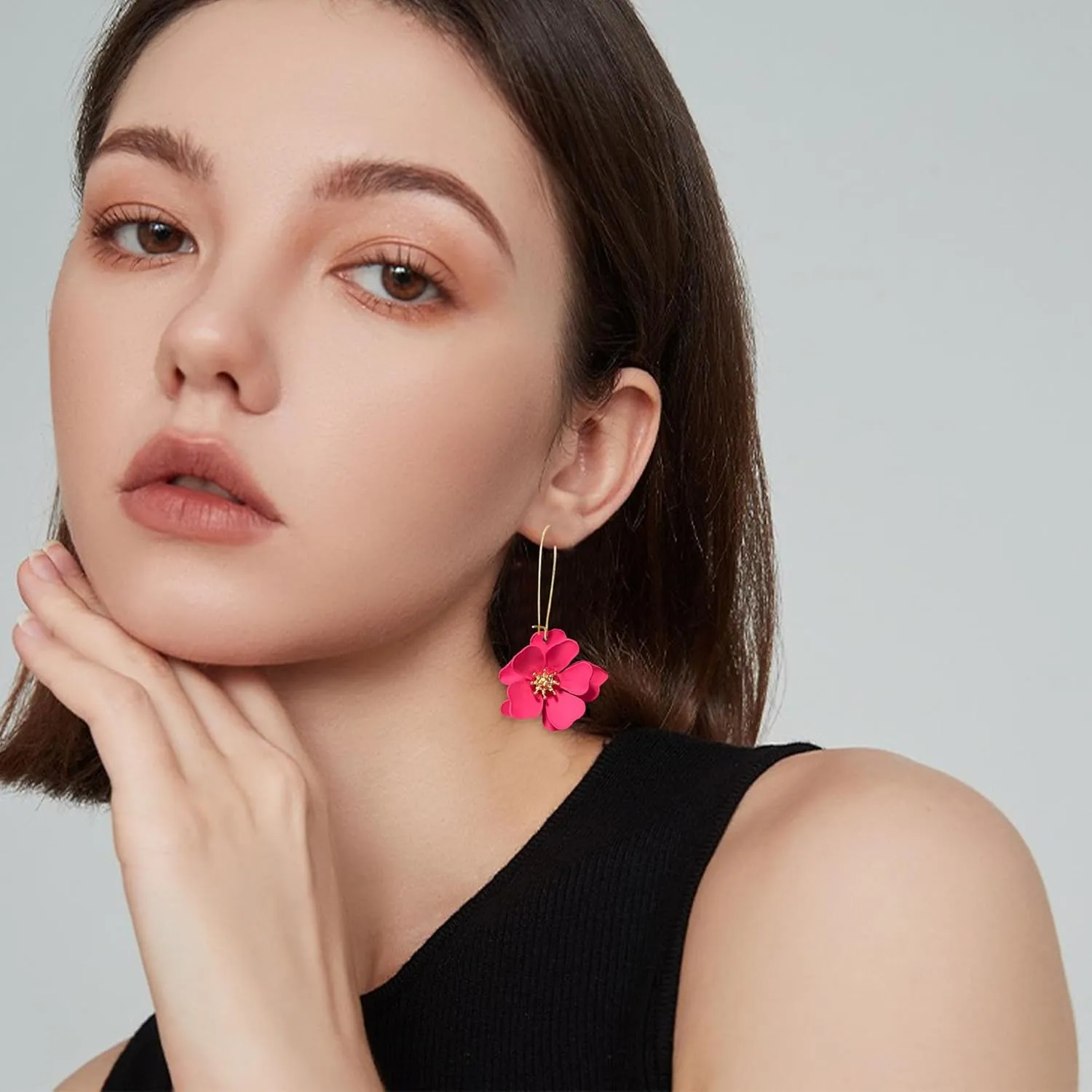 YUNXI Unique Boho Flower Dangle Earrings Exaggerated Layered Floral Petal Drop Dangle Statement Stud Earring for Women Jewelry with Box