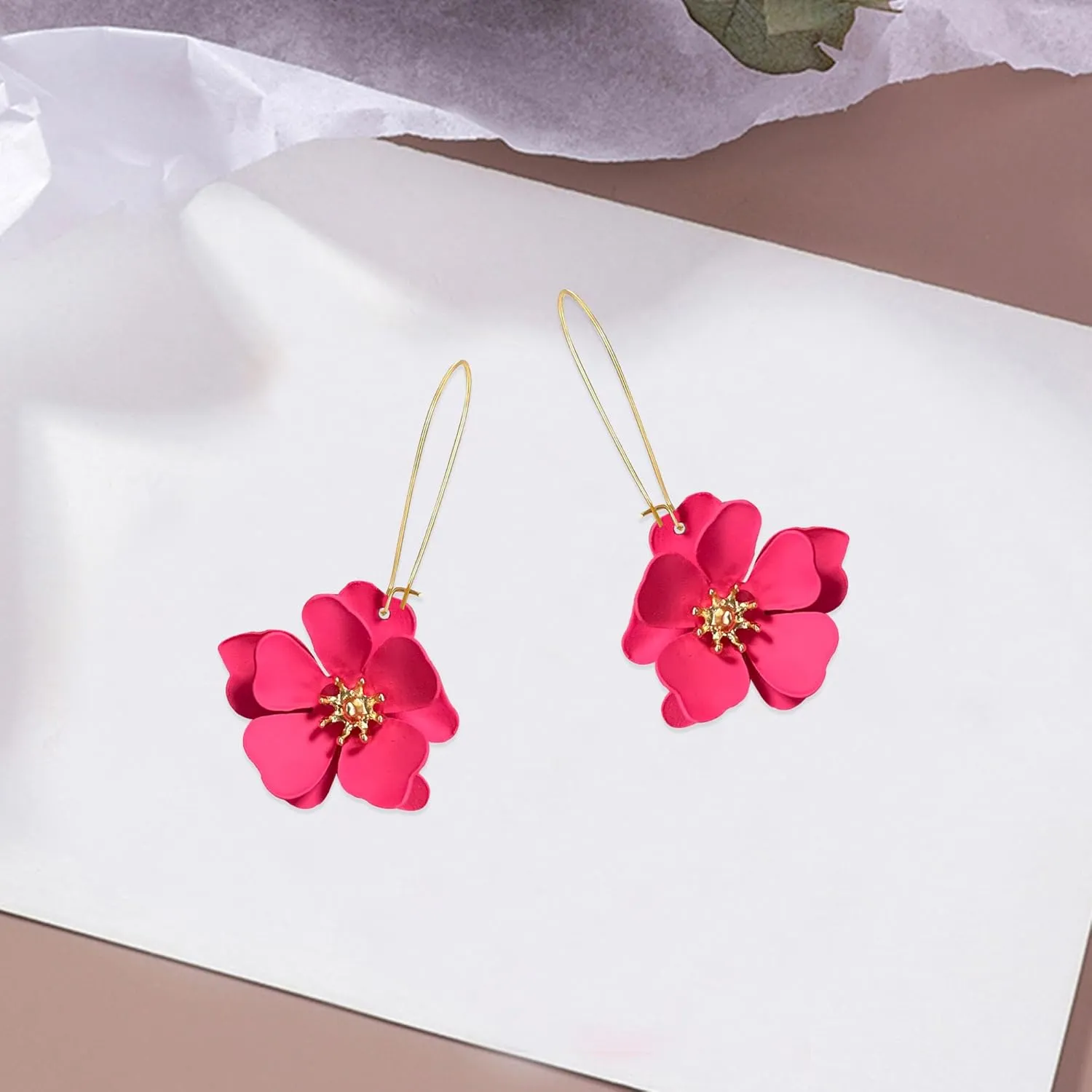 YUNXI Unique Boho Flower Dangle Earrings Exaggerated Layered Floral Petal Drop Dangle Statement Stud Earring for Women Jewelry with Box