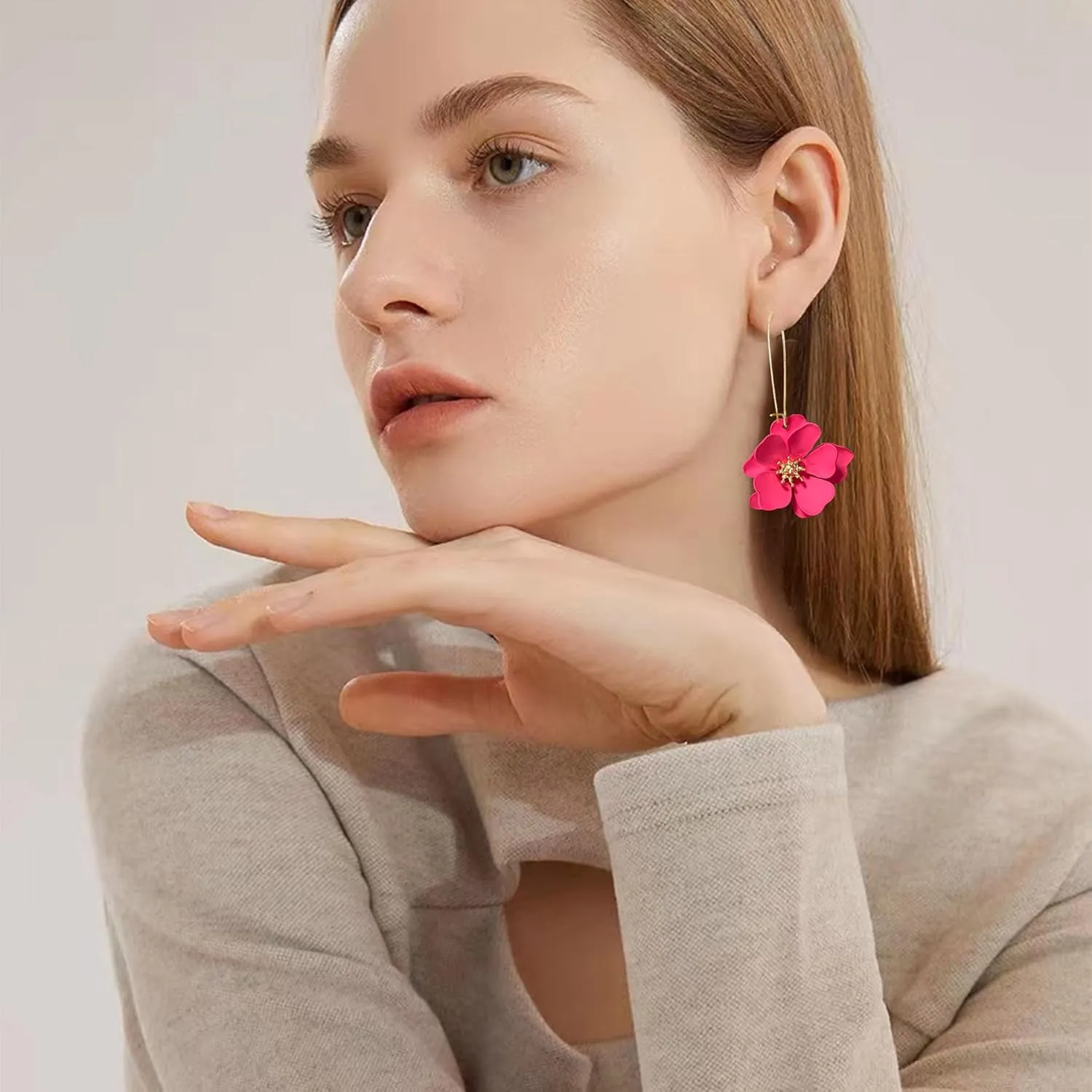 YUNXI Unique Boho Flower Dangle Earrings Exaggerated Layered Floral Petal Drop Dangle Statement Stud Earring for Women Jewelry with Box