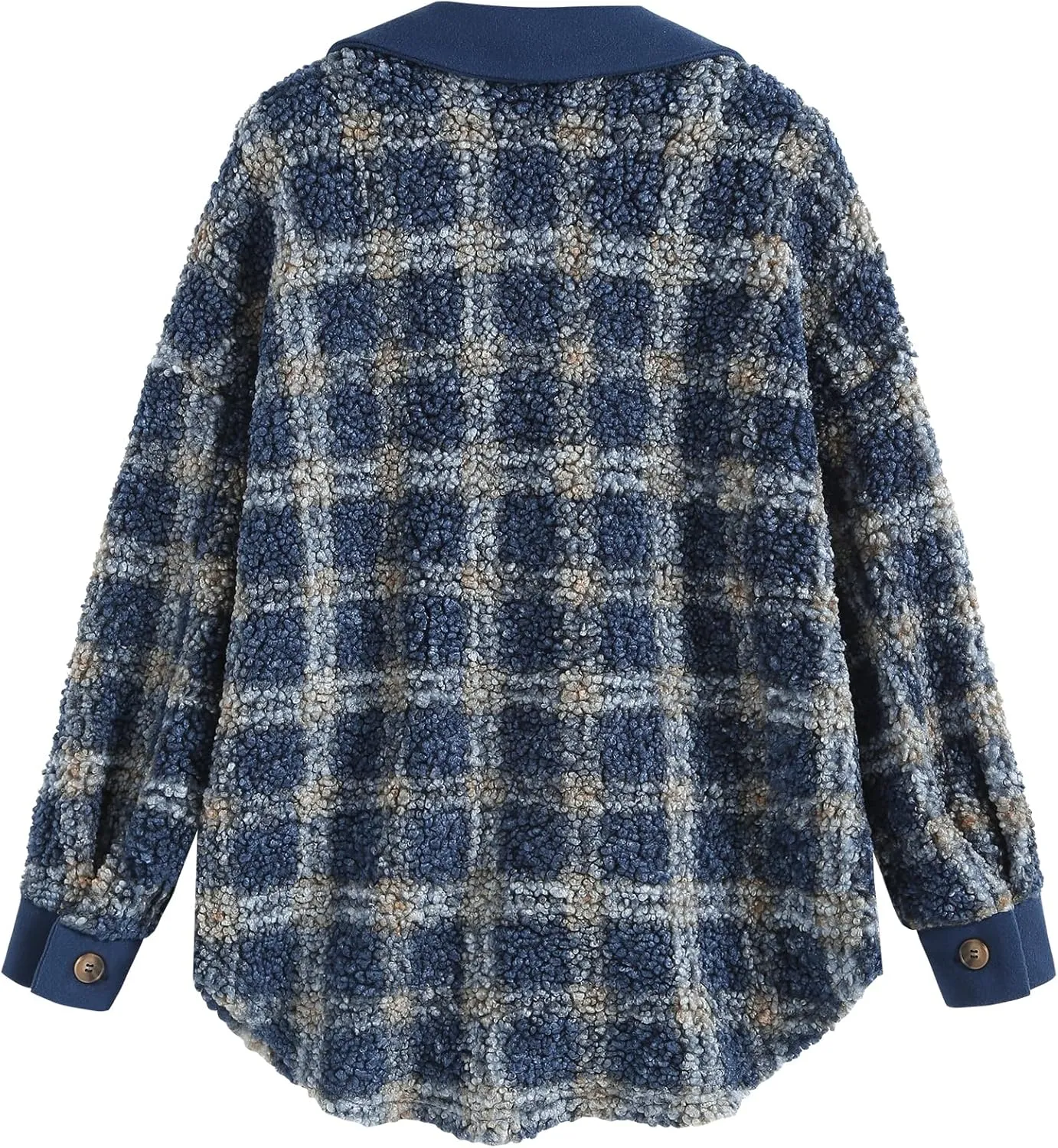ZAFUL Women's Plaid Fleece Lined Hooded Jacket Button Up Oversized Fuzzy Coat Checkered Flannel Hoodie Jacket