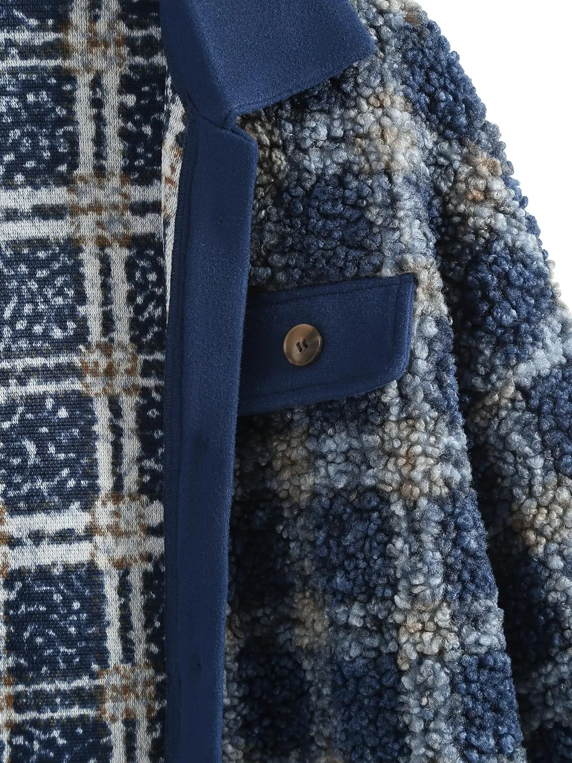 ZAFUL Women's Plaid Fleece Lined Hooded Jacket Button Up Oversized Fuzzy Coat Checkered Flannel Hoodie Jacket