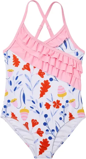 Zando Toddler Swimsuit One Piece Swimsuit Girls Sleeveless Cute Swimwear Quick Dry Bathing Suits Summer Beach Wear 2-10 Years
