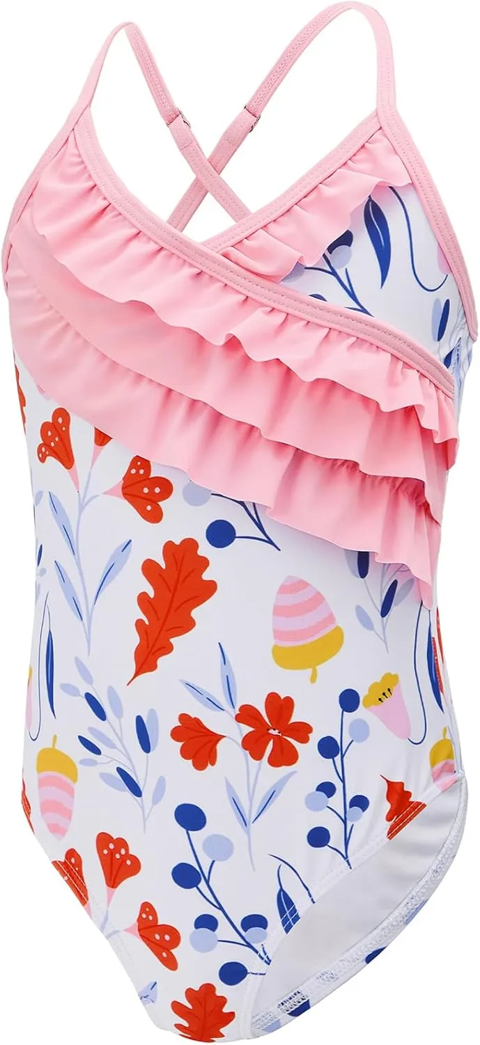 Zando Toddler Swimsuit One Piece Swimsuit Girls Sleeveless Cute Swimwear Quick Dry Bathing Suits Summer Beach Wear 2-10 Years