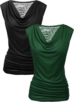 Zeagoo Womens Tank Tops 2 Pack Trendy Going Out Tops Sleeveless Shirts Ruched Business Casual Basic Tunic Tops Outfits