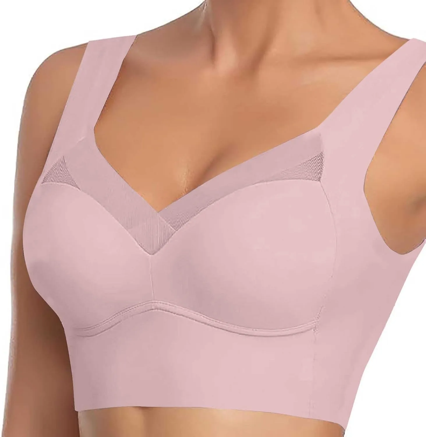 Zenchic Bras for Women, Bras for Senior,No Underwire Seamless Mesh Ice Silk Push Up Comfort Bra for Older Women