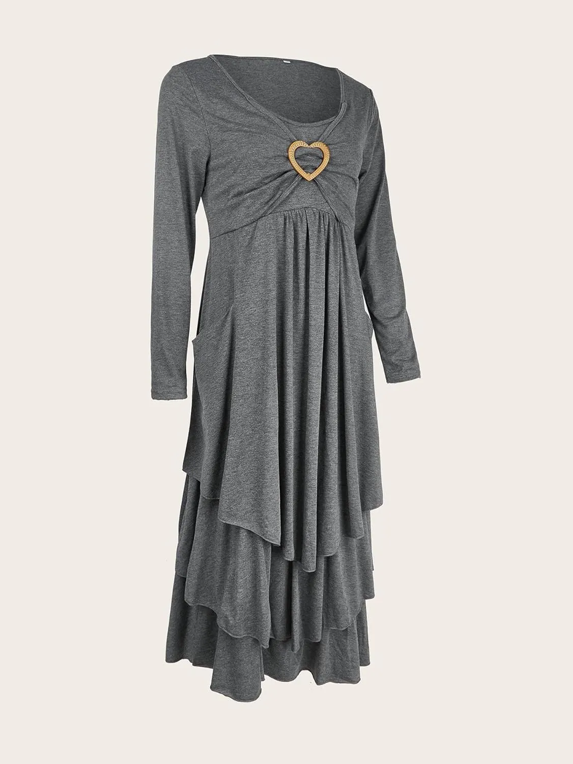 ZOCAVIA Women's Maxi Dress Puff Sleeve Elegant Flowy Ruffle Cowlneck Dress High Waist Basic Loose Fit Dresses