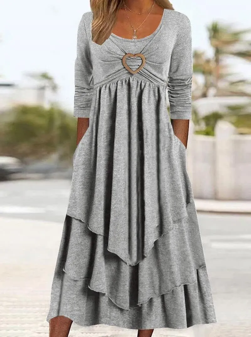 ZOCAVIA Women's Maxi Dress Puff Sleeve Elegant Flowy Ruffle Cowlneck Dress High Waist Basic Loose Fit Dresses