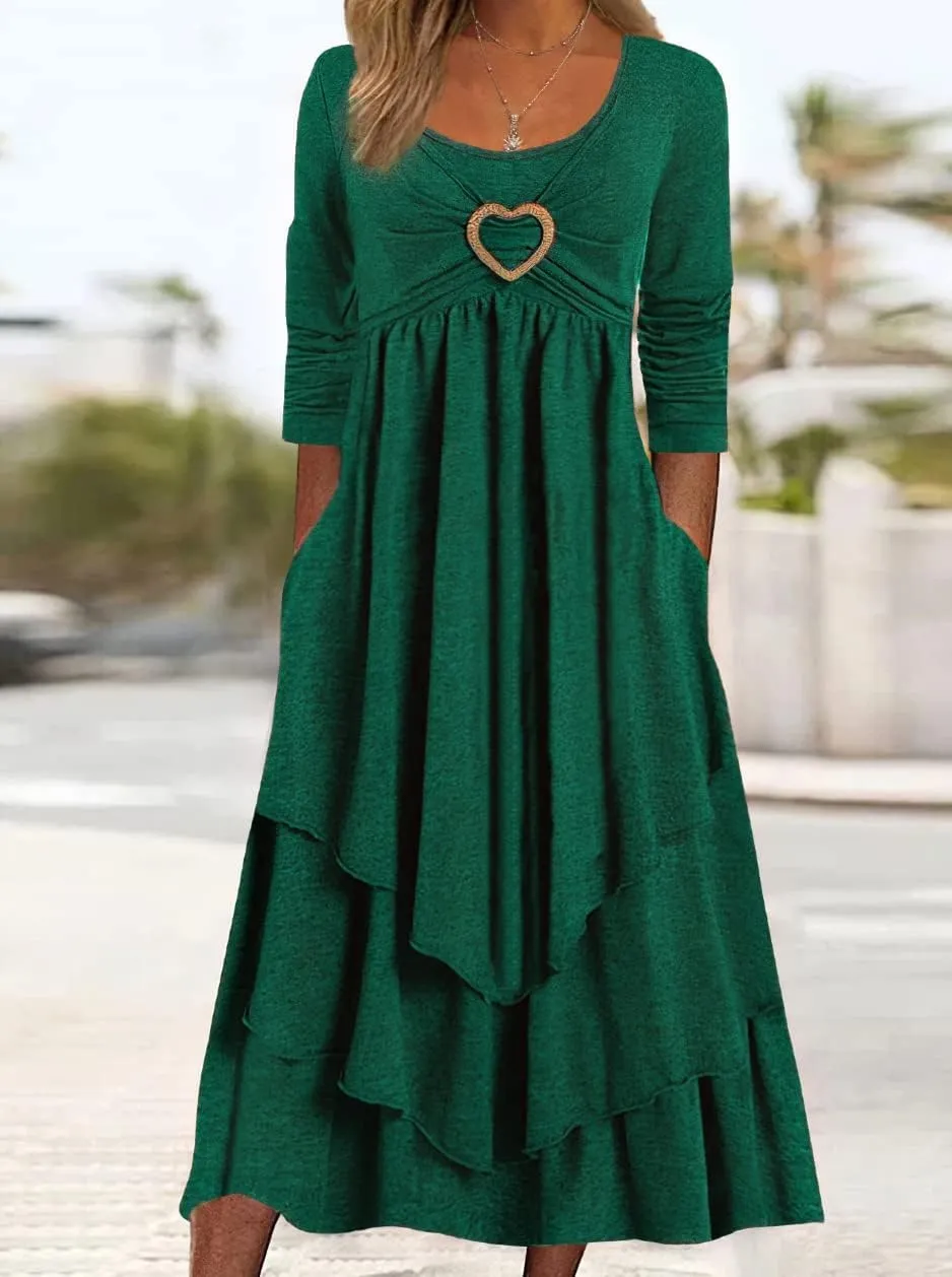 ZOCAVIA Women's Maxi Dress Puff Sleeve Elegant Flowy Ruffle Cowlneck Dress High Waist Basic Loose Fit Dresses