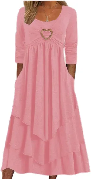 ZOCAVIA Women's Maxi Dress Puff Sleeve Elegant Flowy Ruffle Cowlneck Dress High Waist Basic Loose Fit Dresses