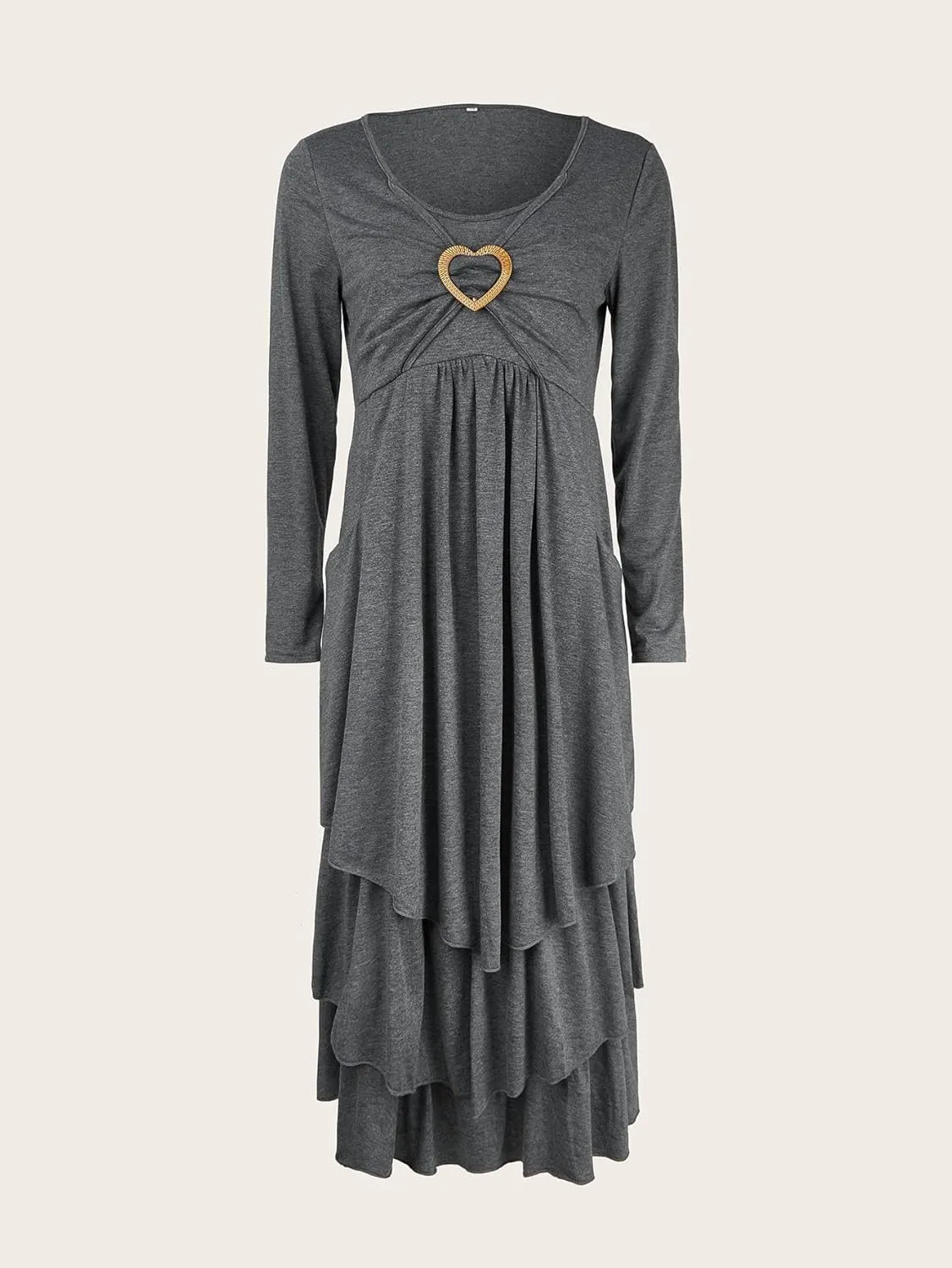 ZOCAVIA Women's Maxi Dress Puff Sleeve Elegant Flowy Ruffle Cowlneck Dress High Waist Basic Loose Fit Dresses