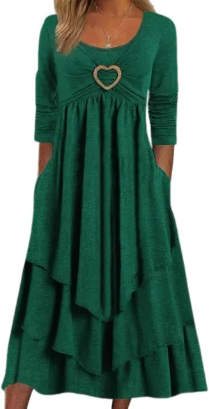 ZOCAVIA Women's Maxi Dress Puff Sleeve Elegant Flowy Ruffle Cowlneck Dress High Waist Basic Loose Fit Dresses